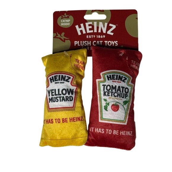 Heinz Ketchup & Mustard Cat Toys Set | Plush Catnip Toys | Food Theme - Picture 1 of 3